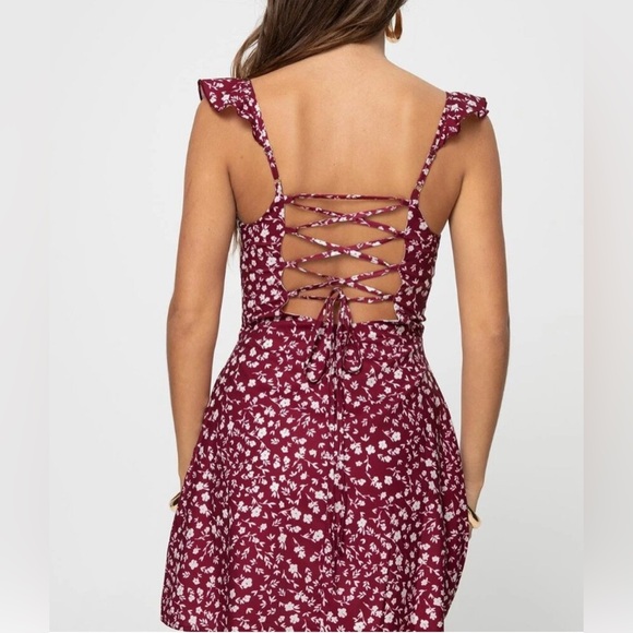 Princess Polly Burgundy Floral Mini Dress,Size 4 - Picture 3 of 11